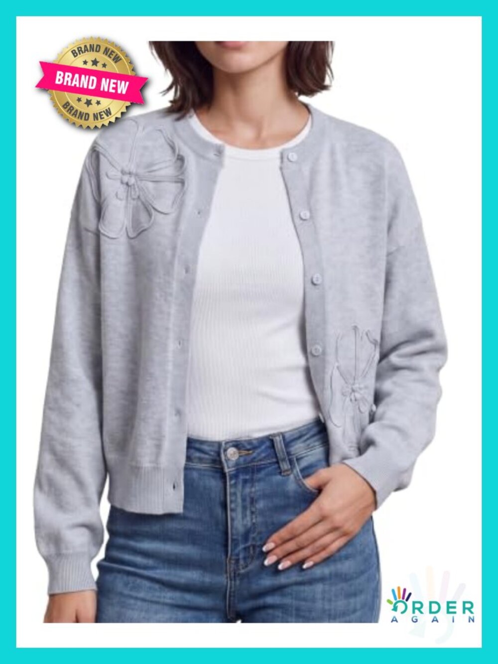Women's Wool Cardigan Sweater 3D Floral Button Down Knit